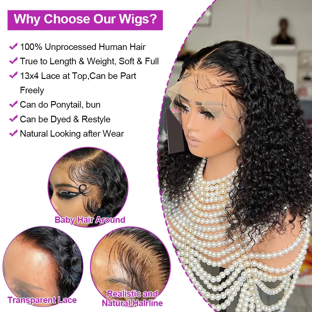 Short Bob Deep Wave Lace Frontal Wig PrePlucked 13x4 13x6 Lace Front Wig Peruvian Curly Human Hair Bob Wigs For Women and Girls Badiee Stylez