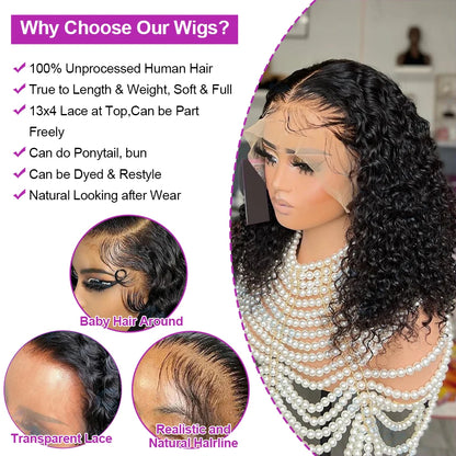 Short Bob Deep Wave Lace Frontal Wig PrePlucked 13x4 13x6 Lace Front Wig Peruvian Curly Human Hair Bob Wigs For Women and Girls Badiee Stylez