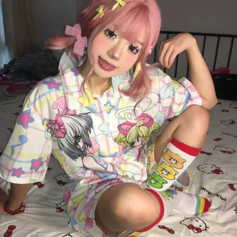 Pajamas Clothes Set Two Piece Set Women's Clothing Homewear Spring Summer Japanese Cartoon Comfort Casual Fashion Breathable Fit Badiee Stylez