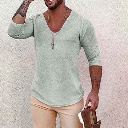 2025 Men's Casual Long Sleeve Kniited Sweaters Thin Style Mens Spring Autumn Clothing Solid V Neck Knitting Pullover Knit Tops Badiee Stylez