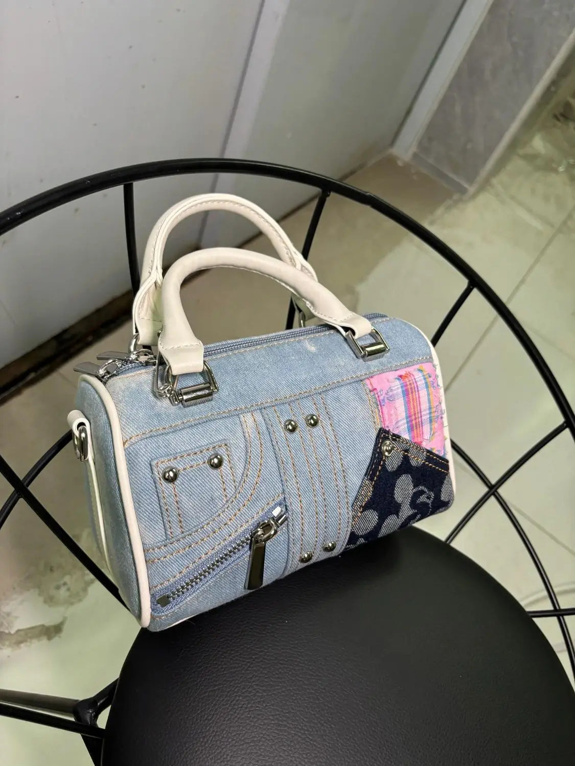 JIAERDI Retro Denim Messenger Bag Purse Women Vintage Patchwork Handle Y2k Bowling Bag Ladies Hot Girls Crossbody Hand Bags New blue