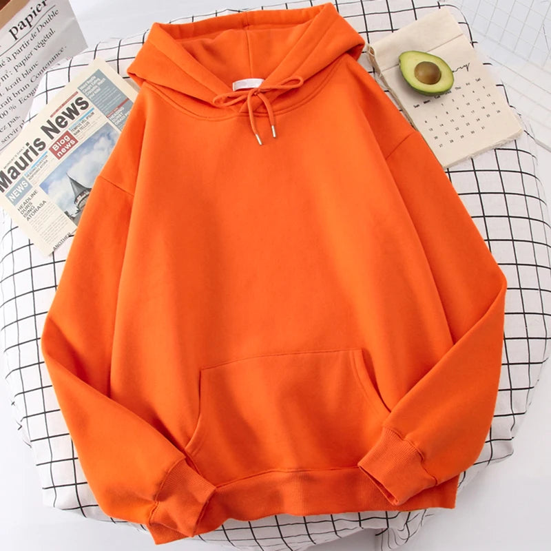 Autumn Casual Women's Solid Hoodie Comfortable Strecth Sweatshirts Loose Pocket Warm Clothes Fashion Street Female Pullovers Orange