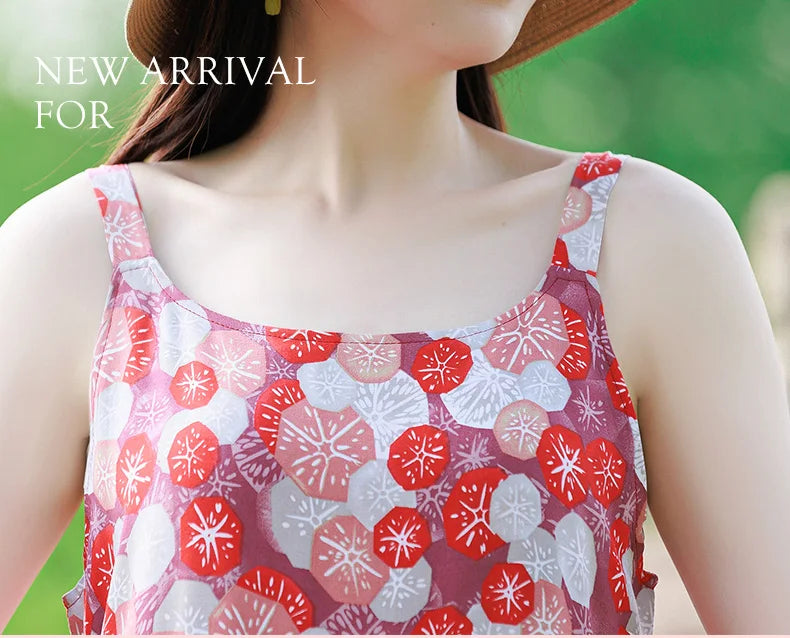 New Fashion Casual 2025 Summer Elegant Dresses For Women O-Neck Print Vintage Sleeveless Dress Loose Women Clothing