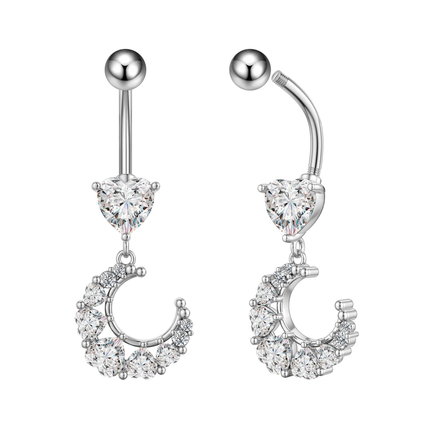 Zircon Crystal Belly Button Ring Dangle Wing Piercing Nombril Ombligo Surgical Steel Barbell Heart Round Navel Stud Body Jewelry