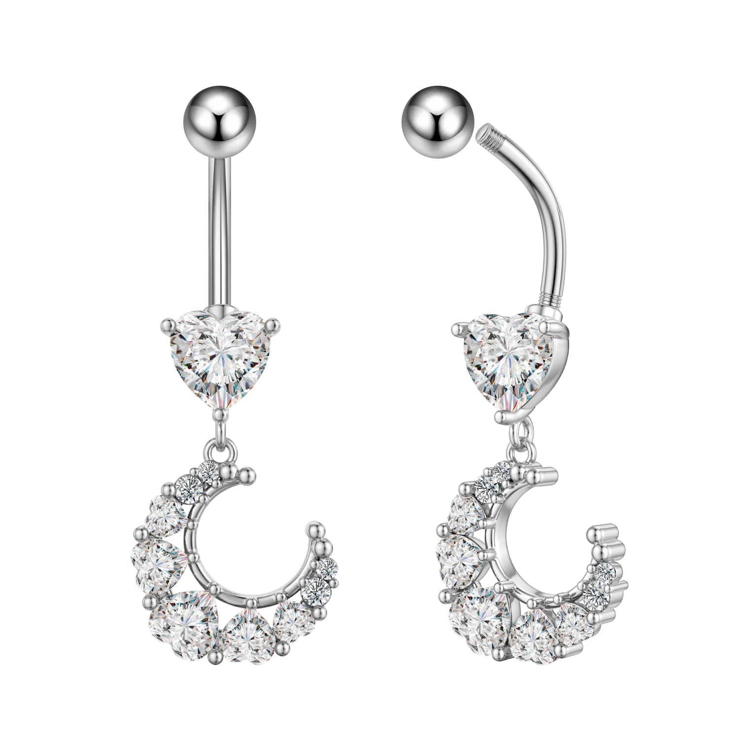 Zircon Crystal Belly Button Ring Dangle Wing Piercing Nombril Ombligo Surgical Steel Barbell Heart Round Navel Stud Body Jewelry