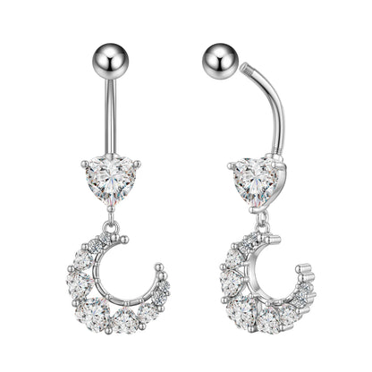 Zircon Crystal Belly Button Ring Dangle Wing Piercing Nombril Ombligo Surgical Steel Barbell Heart Round Navel Stud Body Jewelry