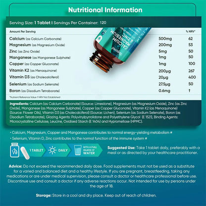 Calcium, Magnesium, Zinc and Vitamin D Supplement - Supports Immune System and Bone Health and Enhances Nutrient Absorption
