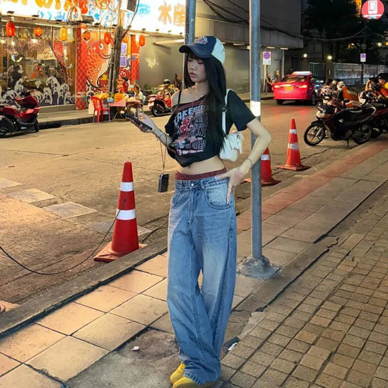 Gothic Tee Y2k Letter Print Off Shoulder Punk T-shirts Women Harajuku Summer Streetwear Grunge T Shirt Aesthetic Sexy Crop Tops