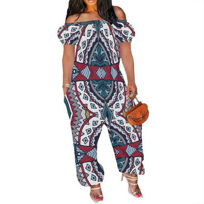 Women Plus Size One Piece Outfits Leopard Print Off Shoulder Short Sleeve Loose Long Pants Jumpsuits Badiee Stylez
