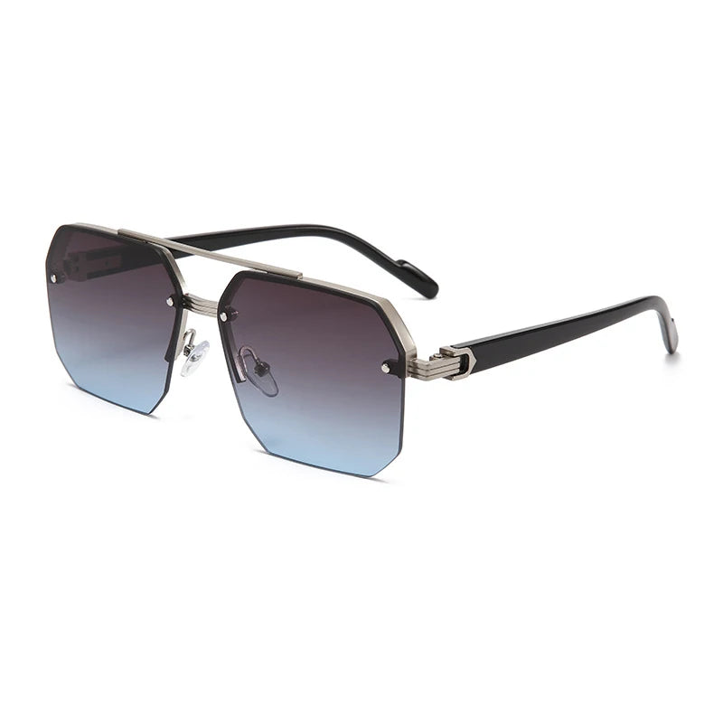 Fashion Half Frame Sunglasses Men Women Classic Big Business Sun Glasses Male Trendy Driving Shades Silver Grey