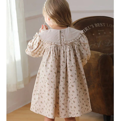 2025 New Spring European American Style Sister Clothes Kids Princess Dresses Long Sleeved Cotton Print 2-7Yrs Girl Party Dress