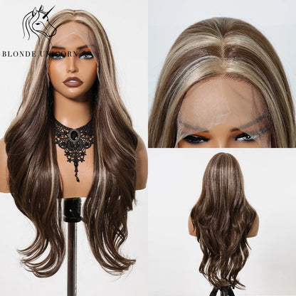 13x6 Lace Front Wig Blonde Wave Synthetic Wigs for Women Daily Party Cosplay Use Heat Resistant Fiber Hair BL66234-1N 1pc 150%|CHINA|26inches