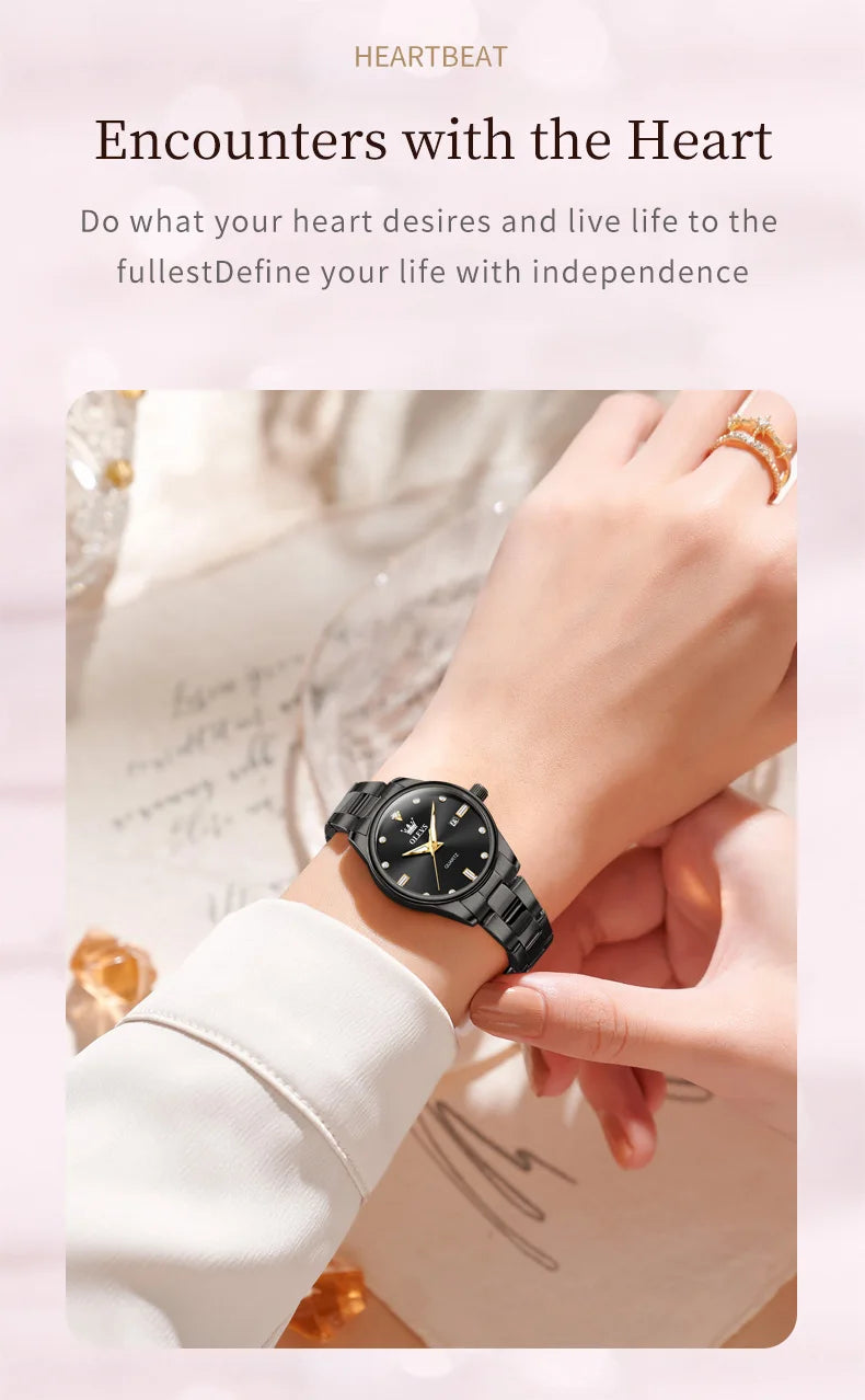 OLEVS Elegant Fashion Brand Women's Watches Gold Waterproof cCalendar Quartz Watch for Lady Stainless Steel Original Wristwatch