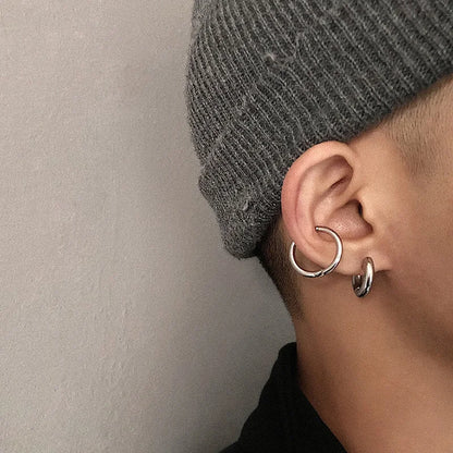 Men' s Earrings Stainless Steel Chunky Hoop Earrings For Man Round Circle Ear Hoops Punk Hip Hop Jewelry Couple Accessories