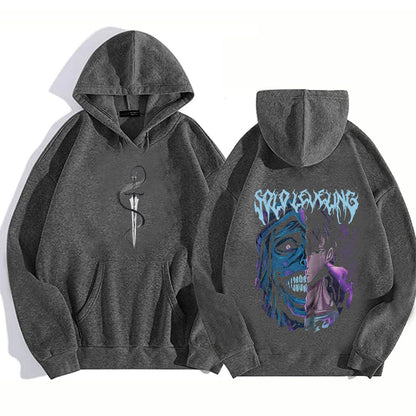Solo Leveling Statue of God Hoodie Sung Jinwoo Hoodie Anime Graphic Tees Anime Sweatshirts Women Men Gift Streetwear Dark Grey