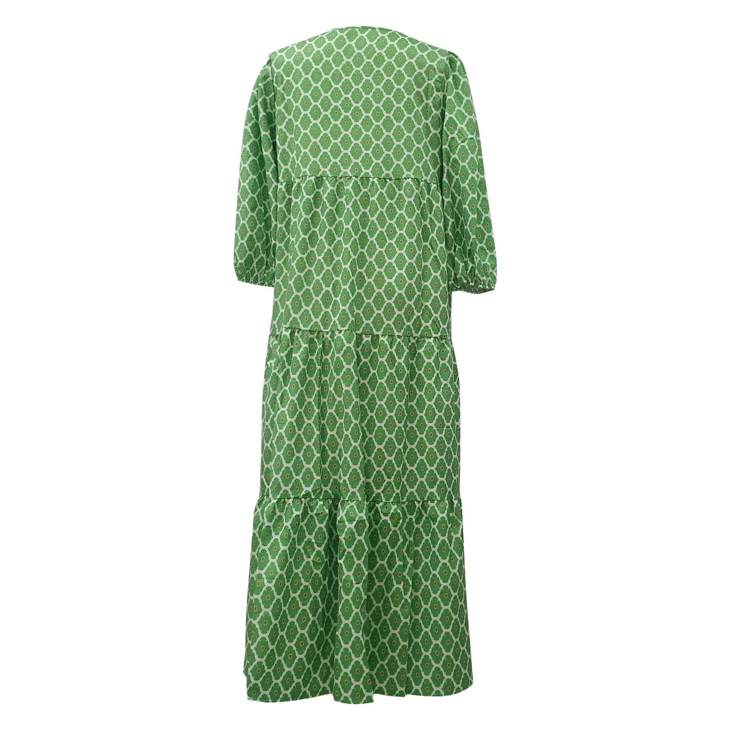 Puff Sleeve Boho Maxi Dress Elegant Women Summer 2022 Casual Floral Drawstring V-Neck Loose Holiday Beach Dresses Party Vestidos Badiee Stylez