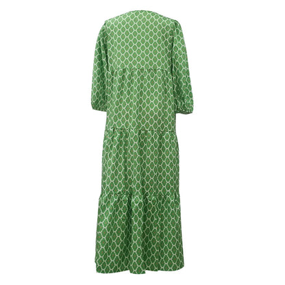 Puff Sleeve Boho Maxi Dress Elegant Women Summer 2022 Casual Floral Drawstring V-Neck Loose Holiday Beach Dresses Party Vestidos Badiee Stylez