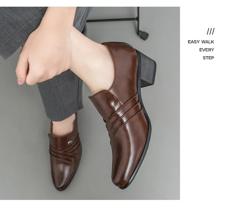 Men Formal Oxford Shoes Casual Business Office Party Loafers Men's High Heels Shoes Classic Men Shoes PU Leather Dress Shoes