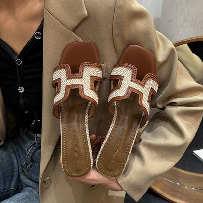 2025 Summer new arrival,fashion style grids high heel slippers for woman,thick heel outwear beach sandals for women