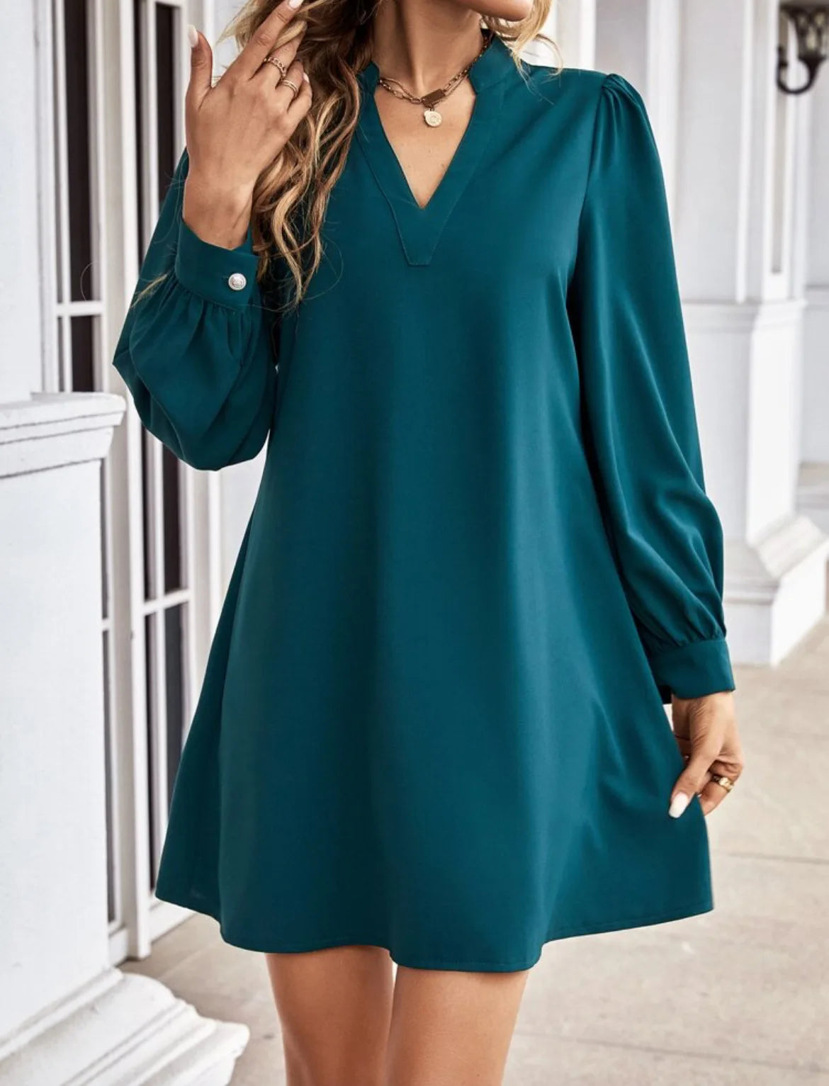 Office Lady Shirt Style Dresses Women's V-neck Long Sleeved Mini Dress Spring Autumn Solid Color Work Clothes