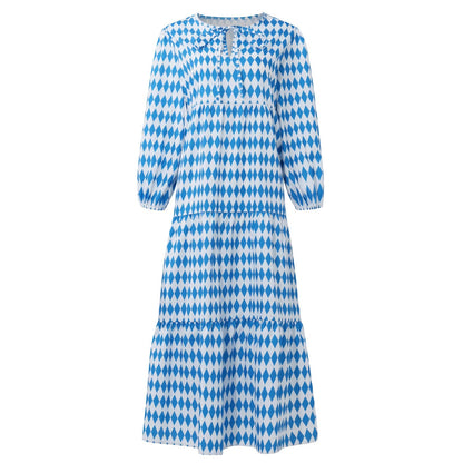 Puff Sleeve Boho Maxi Dress Elegant Women Summer 2022 Casual Floral Drawstring V-Neck Loose Holiday Beach Dresses Party Vestidos Badiee Stylez