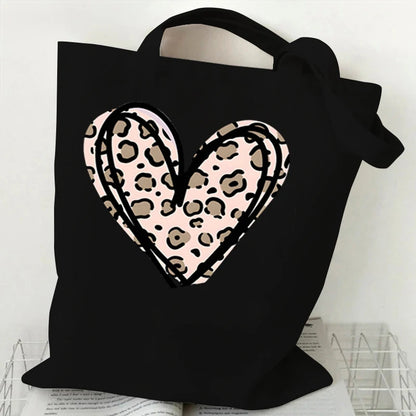 Fashion Love Heart Print Ladies Canvas Tote Casual Shoulder Bag Eco Large Capacity Portable Travel Shopping Bag Purses Handbags 1