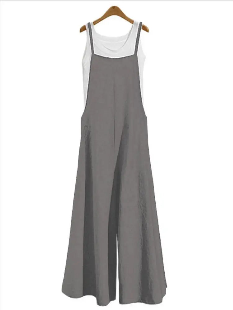 Women's Summer Sleeveless Jumpsuit Solid Color Wide Leg Bib Overalls Casual Loose Cotton Linen Straps Dungaree Badiee Stylez