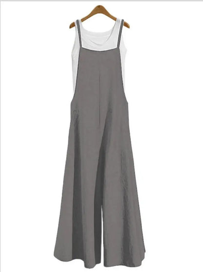 Women's Summer Sleeveless Jumpsuit Solid Color Wide Leg Bib Overalls Casual Loose Cotton Linen Straps Dungaree Badiee Stylez