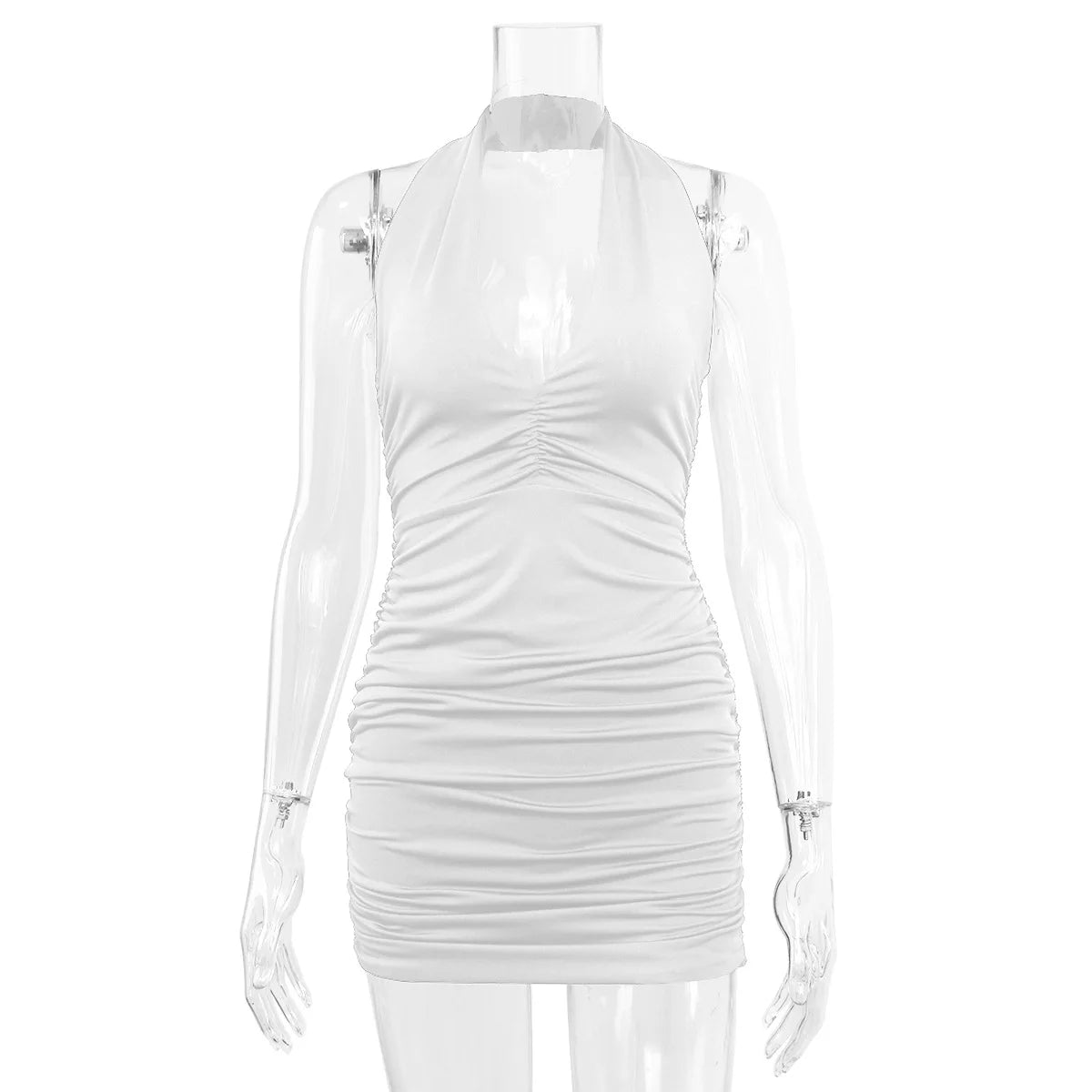 Sexy Deep V Evening Party Sleeveless Backlss Dress 2024 Summer Short White Halter Dresses Women Tight Club Mini Dress Clubwear