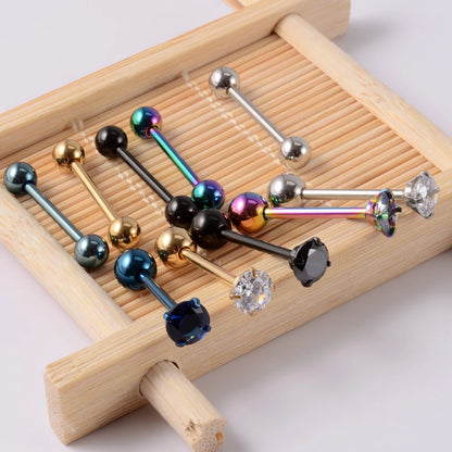 2PCS Anti-Allergy Surgical Steel Prong Zircon Tongue Barbell Piercings Ball Tongue Barbell Rings Fashion Piercing Jewelry
