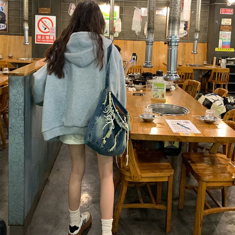 Brown Zip Up Hoodie Women 2023 Autumn Lattice stitching Long Sleeve Casual Oversized Sweatshirt Solid Jacket Women Clothing