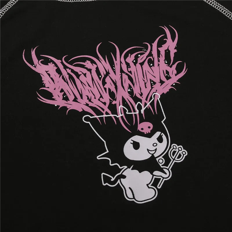 Gothic Graphic Printed T-Shirt For Ladies Harajuku Short Sleeve Crop Top Angels And Demons Print Tee Tops Women