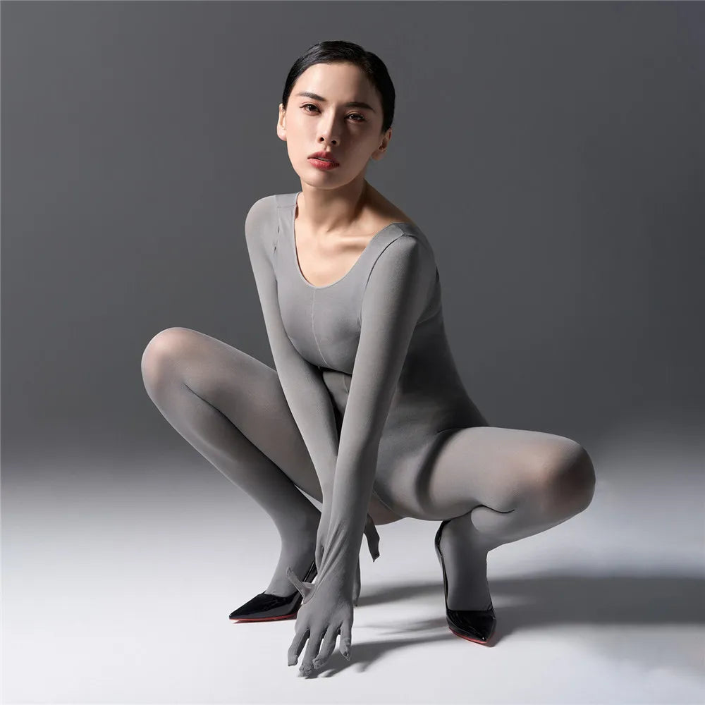 Sexy Cosplay Maid Tights Unisex Close Open Crotch Shaping Seamless Bodysuits Five Finger Gloves Jumpsuits Leotard Bodystocking Badiee Stylez
