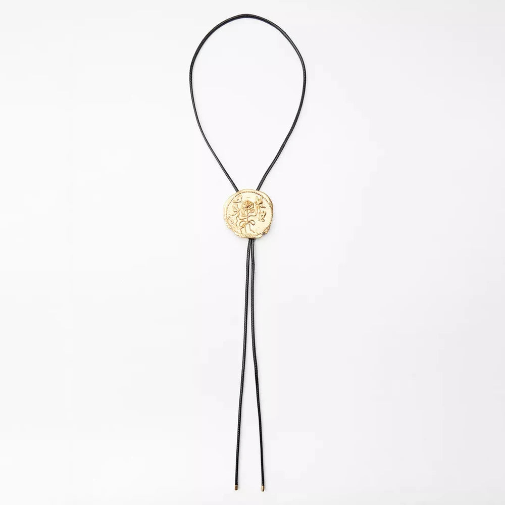 2024 New ZAA Cowboy Style Badge Necklace, Geometric Engraved Rose Adjustable Necklace, Party and Banquet Jewelry Golden necklace