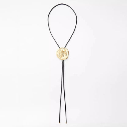 2024 New ZAA Cowboy Style Badge Necklace, Geometric Engraved Rose Adjustable Necklace, Party and Banquet Jewelry Golden necklace