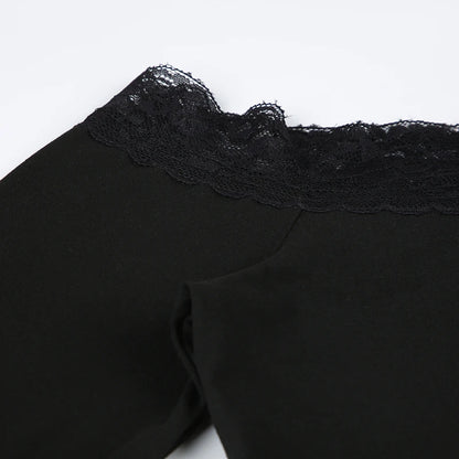 Rockmore Women's Lace Off Shoulder Bodycon Dress Elegant Long Sleeve Mini Dress for Party Club Dating Ladies Spring Fall Clothes