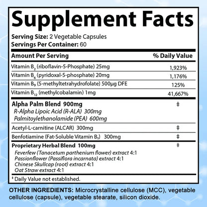 Vitamin B Complex Sciatica Relief Formula - Nerve Support and Pain Inflammation Relief Promotes Health of Nerves and Muscles