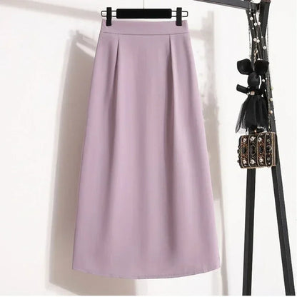 2025 Summer Female Fashionable Versatile Solid Skirts High Waisted Mid Length A-line Plus Size Skirt Split Wrap Body Skirt