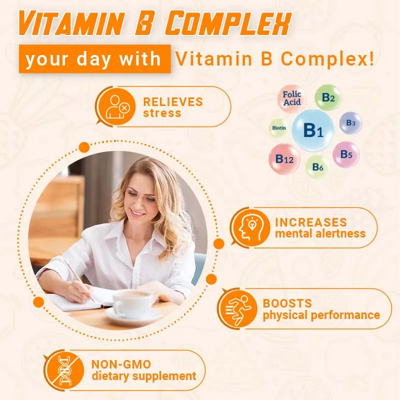 Vitamin B Complex - Supports The Immune System, Promotes Brain and Nervous System Health, and Helps Maintain A Healthy Mood
