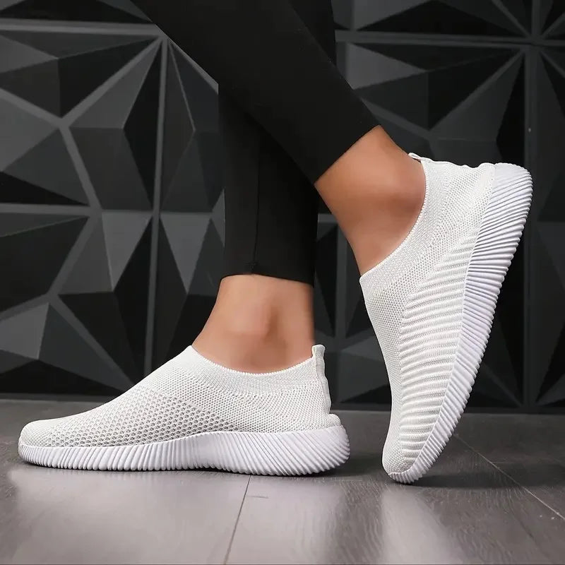 Women's Solid Color Sneakers Breathable Mesh Woven Outdoor Lightweight Low Top Walking Running Sports Socks Shoes