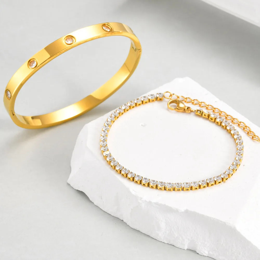 Vnox Love Tennis Chain Bracelets Round Zircon Stone Bangles Set, PVD Stainless Steel Women Jewelry Set Gift for Mom Mothers Day Badiee Stylez