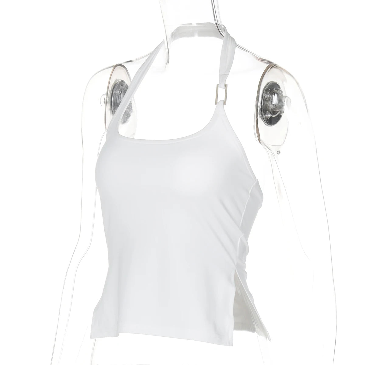 Dulzura Sleeveless Halter Side Slit Top With Button Sexy Casual Tank Party Club Streetwear Women’S Autumn Winter Clothes