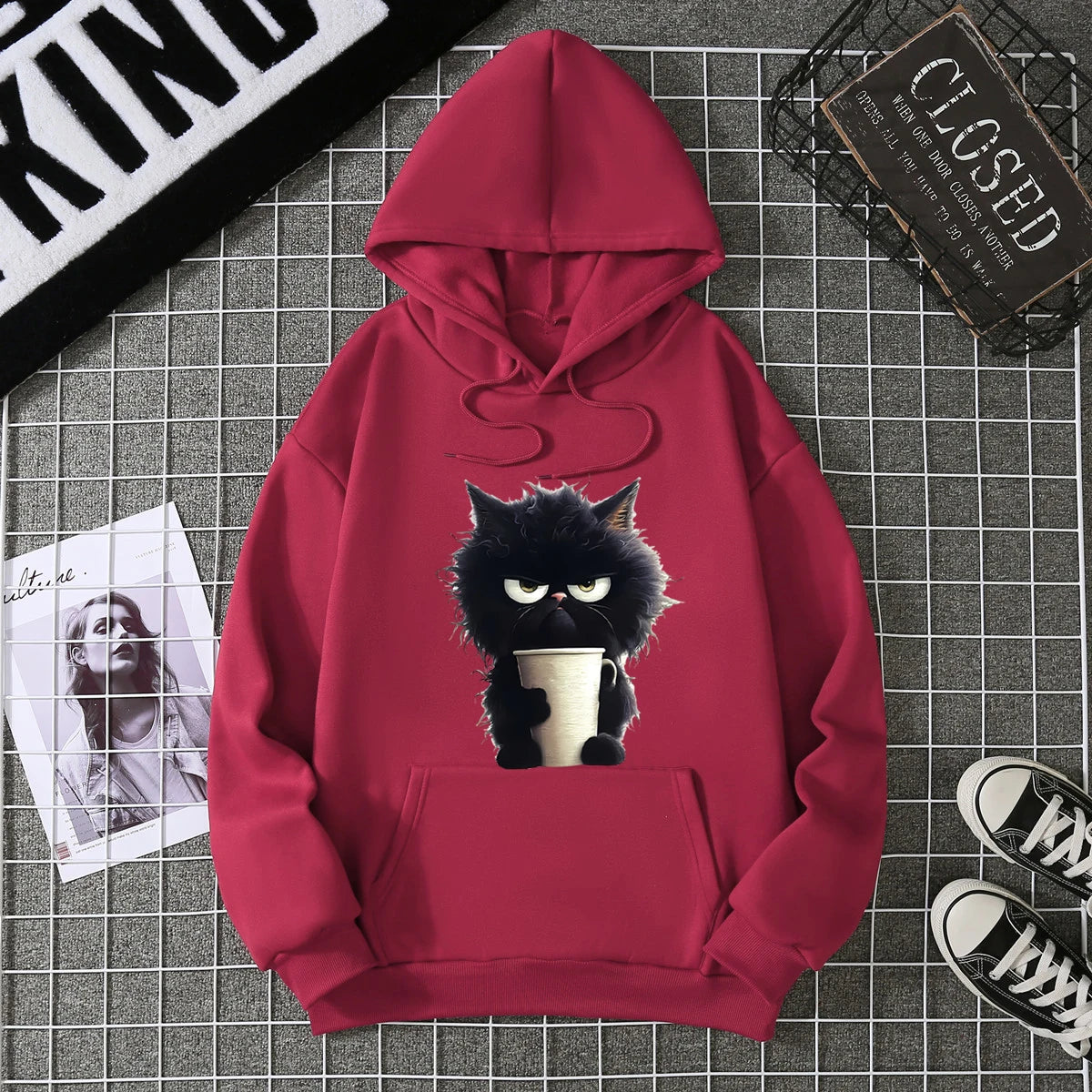 2025 Winter New Women's Hoodie High Street Unisex style Double Pockets Sweatshirts Outerwear Plus-Size Women's Clothing CYXX236 WineRed