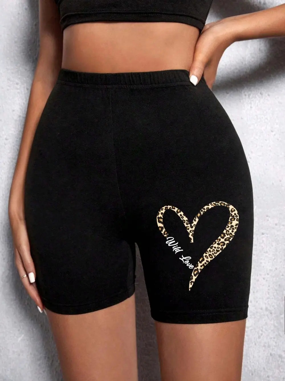 Summer Woman Tight Shorts Leopard Heart And Love Letter Graphic Print Fitness Short Pantssexy Soft Stretch Female Sport Swear
