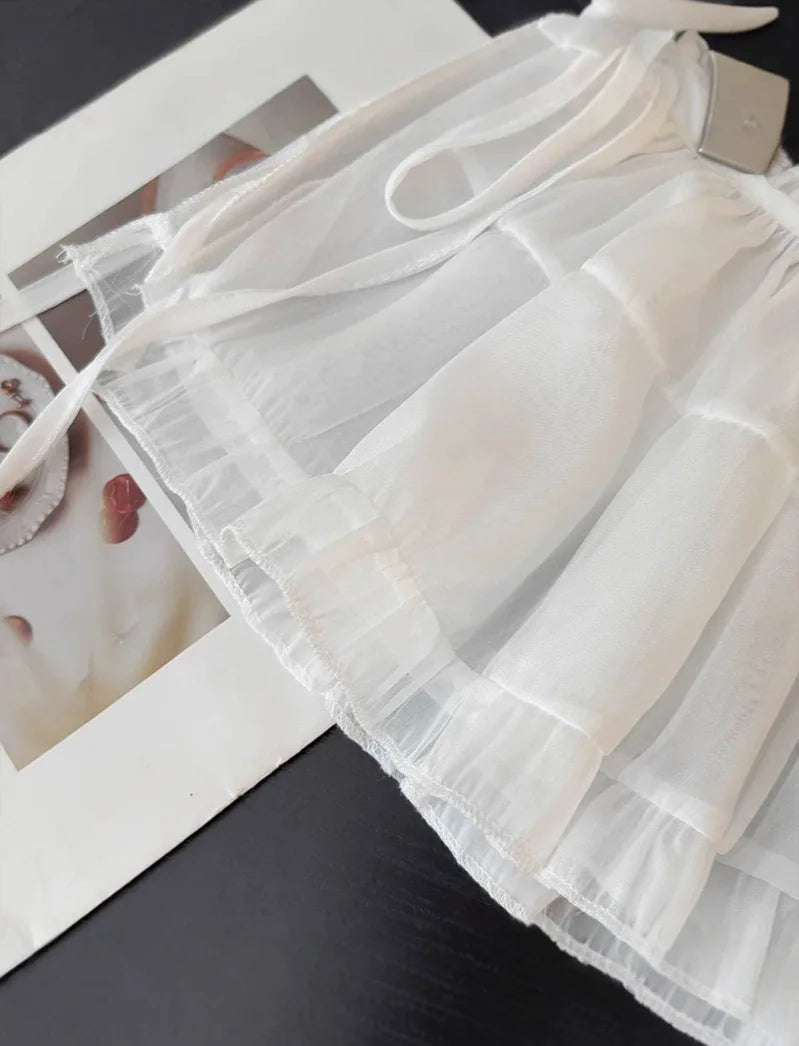 French Lace Up Short Fart Curtain Skirt Spring Layered Skirt INS Women Wrap Skirt Bandage Dress Apron Curtain Expansion Skirt