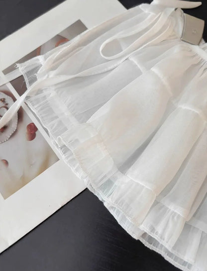 French Lace Up Short Fart Curtain Skirt Spring Layered Skirt INS Women Wrap Skirt Bandage Dress Apron Curtain Expansion Skirt