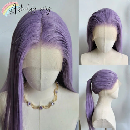 Ashely Light Purple Wig Special Grey-purple Lace Front Wigs 26inch long straight 13*4 Synthetic Lace Wigs for Cosplay Daily Use 403 1pc