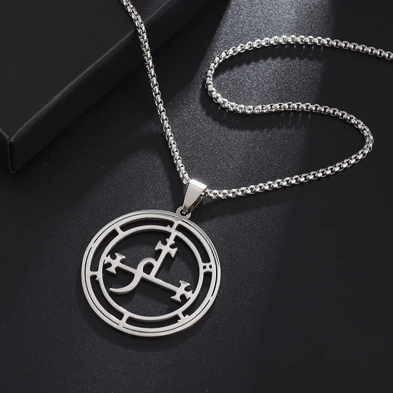 Stainless Steel Demon Seal Necklace Satan Lilith Pendant Pagan Witchcraft Magic Amulet Jewelry for Men and Women