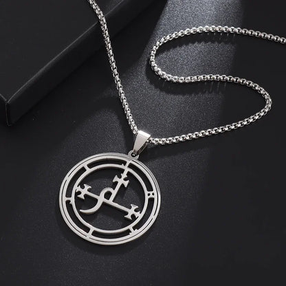 Stainless Steel Demon Seal Necklace Satan Lilith Pendant Pagan Witchcraft Magic Amulet Jewelry for Men and Women