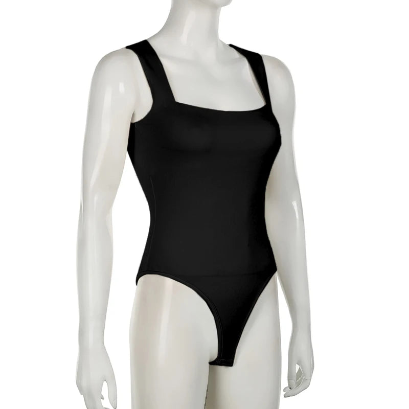 Darlingaga Casual Square Neck Fitness Summer Bodysuit Women Sleeveless Solid Basic One Piece Bodies Sporty Sexy Rompers Outfits